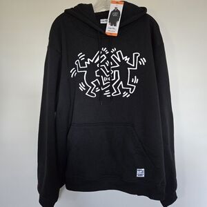 Keith Haring NWT Graphic Art Hoodie Size XXL Black Fleece Pullover Sweatshirt
